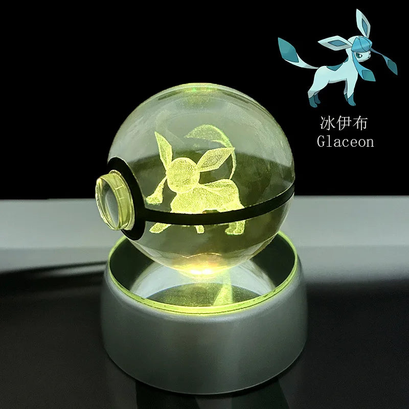 Cartoon Pokemon Figure Toys Gengar Gyarados Mimikyu Snorlax Moltres Eevee 3D Crystal Ball Toy Model Doll Led Gift