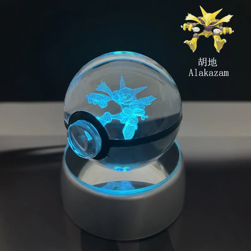 Cartoon Pokemon Figure Toys Gengar Gyarados Mimikyu Snorlax Moltres Eevee 3D Crystal Ball Toy Model Doll Led Gift