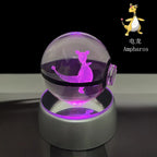 Cartoon Pokemon Figure Toys Gengar Gyarados Mimikyu Snorlax Moltres Eevee 3D Crystal Ball Toy Model Doll Led Gift
