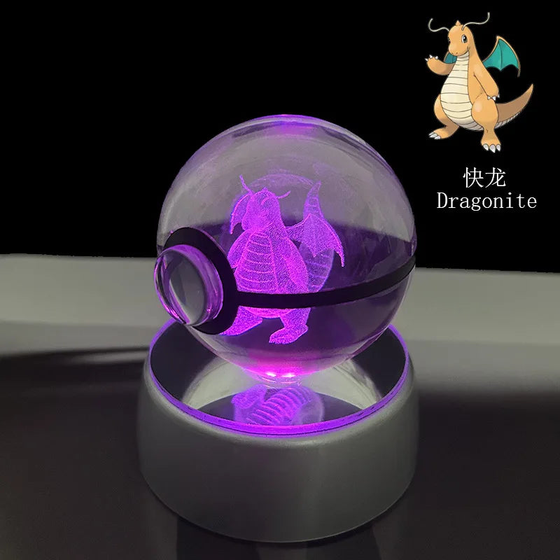 Cartoon Pokemon Figure Toys Gengar Gyarados Mimikyu Snorlax Moltres Eevee 3D Crystal Ball Toy Model Doll Led Gift