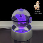 Cartoon Pokemon Figure Toys Gengar Gyarados Mimikyu Snorlax Moltres Eevee 3D Crystal Ball Toy Model Doll Led Gift