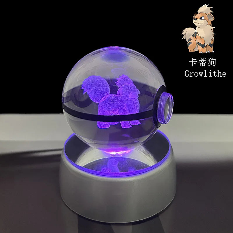 Cartoon Pokemon Figure Toys Gengar Gyarados Mimikyu Snorlax Moltres Eevee 3D Crystal Ball Toy Model Doll Led Gift