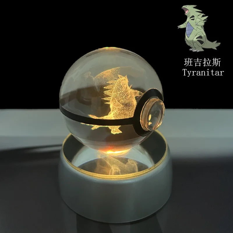 Cartoon Pokemon Figure Toys Gengar Gyarados Mimikyu Snorlax Moltres Eevee 3D Crystal Ball Toy Model Doll Led Gift