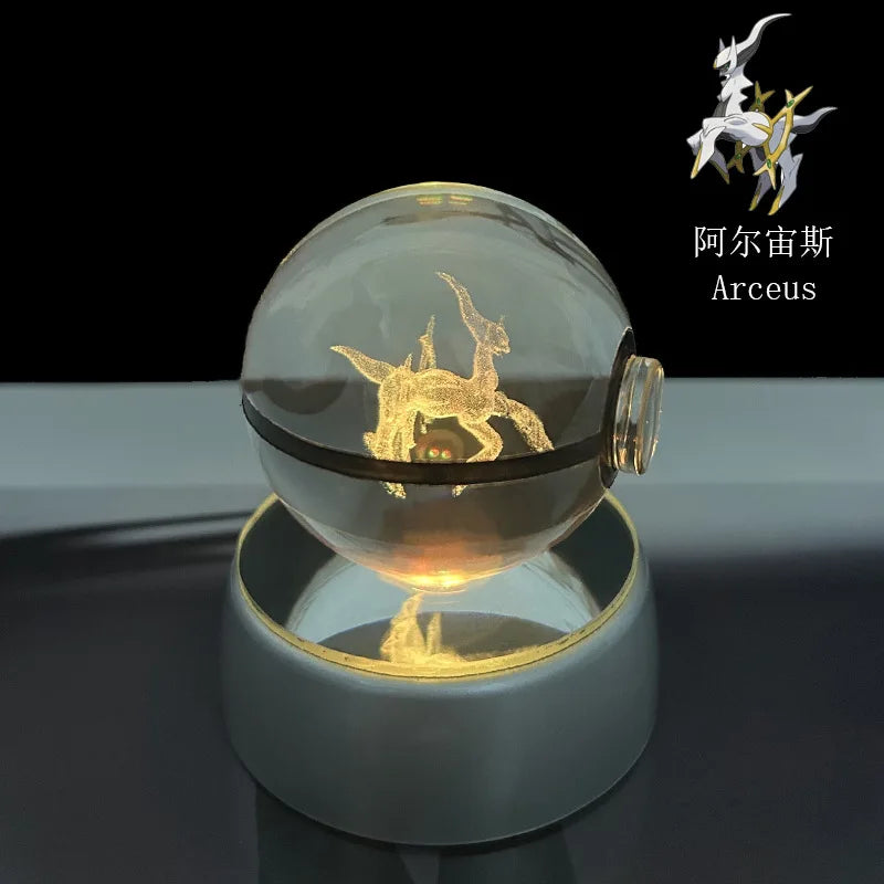 Cartoon Pokemon Figure Toys Gengar Gyarados Mimikyu Snorlax Moltres Eevee 3D Crystal Ball Toy Model Doll Led Gift