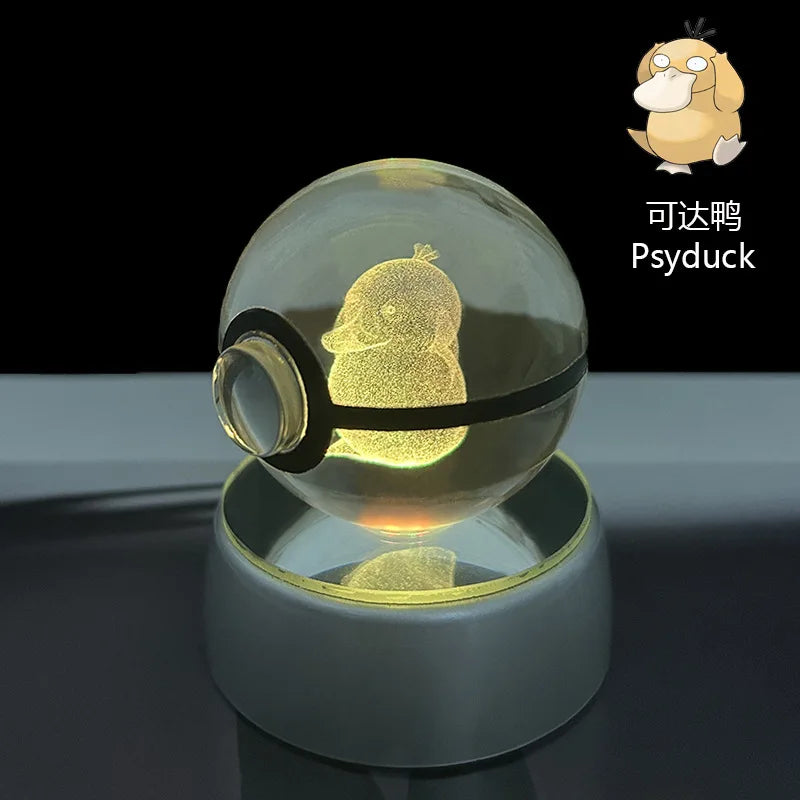 Cartoon Pokemon Figure Toys Gengar Gyarados Mimikyu Snorlax Moltres Eevee 3D Crystal Ball Toy Model Doll Led Gift