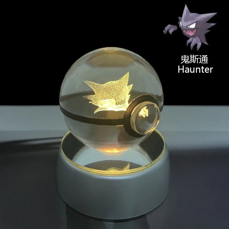 Cartoon Pokemon Figure Toys Gengar Gyarados Mimikyu Snorlax Moltres Eevee 3D Crystal Ball Toy Model Doll Led Gift
