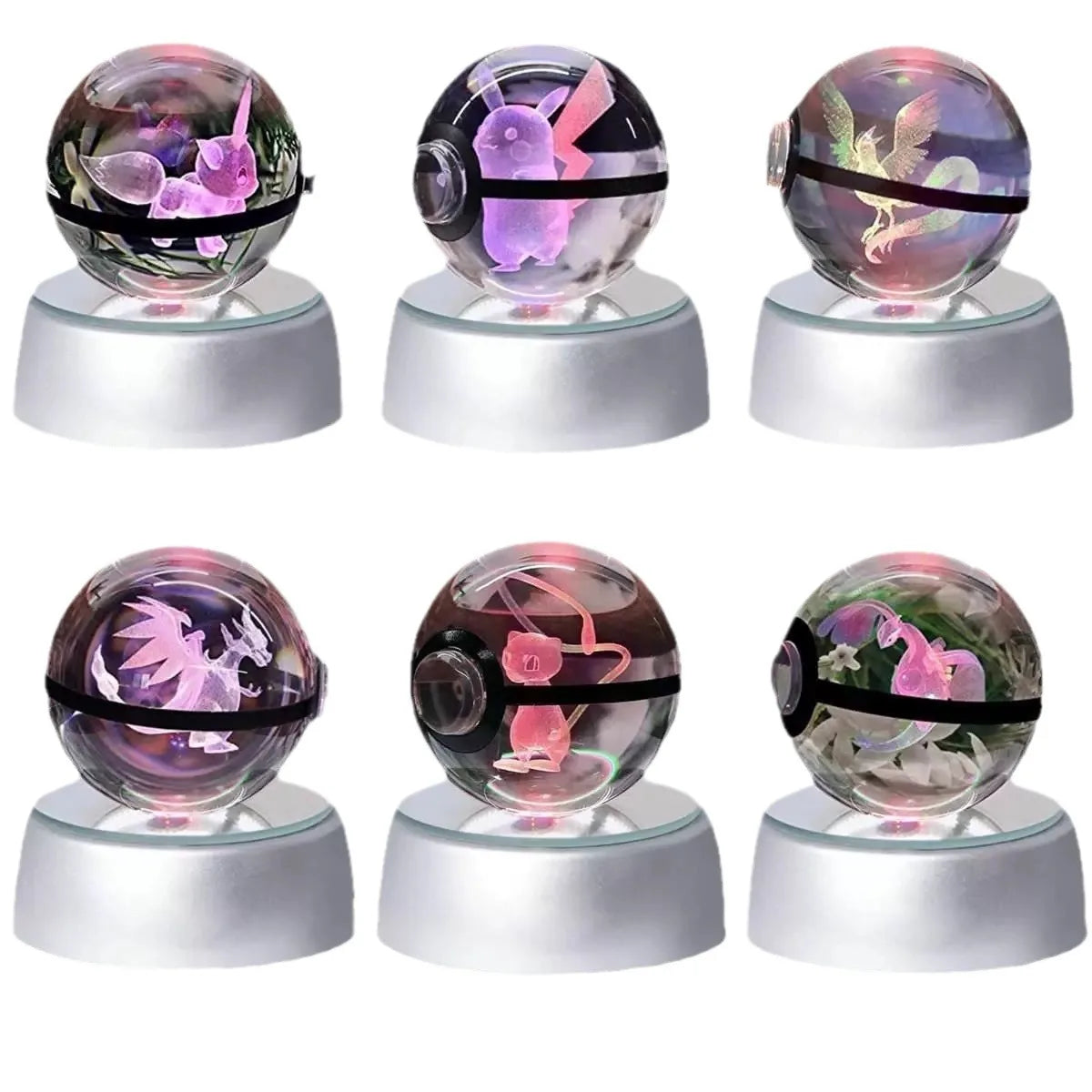 Cartoon Pokemon Figure Toys Gengar Gyarados Mimikyu Snorlax Moltres Eevee 3D Crystal Ball Toy Model Doll Led Gift