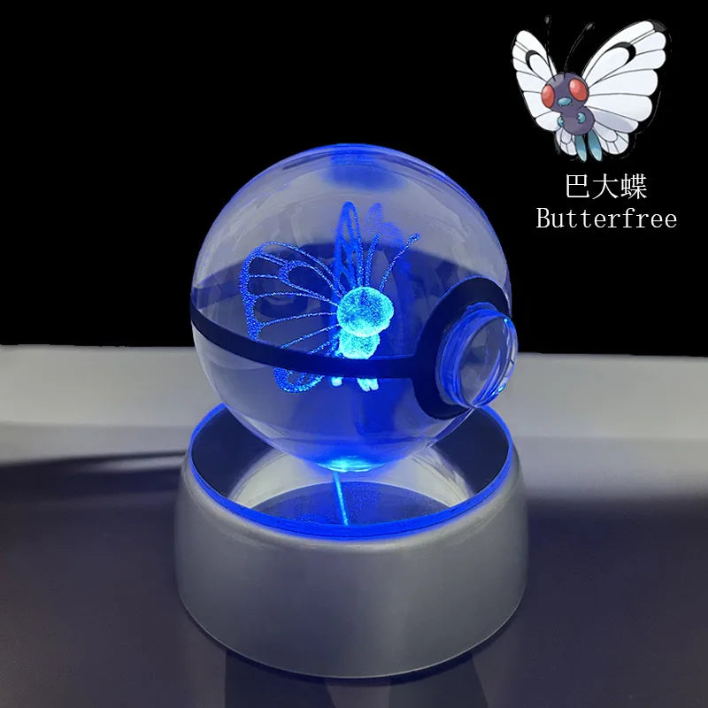 Cartoon Pokemon Figure Toys Gengar Gyarados Mimikyu Snorlax Moltres Eevee 3D Crystal Ball Toy Model Doll Led Gift
