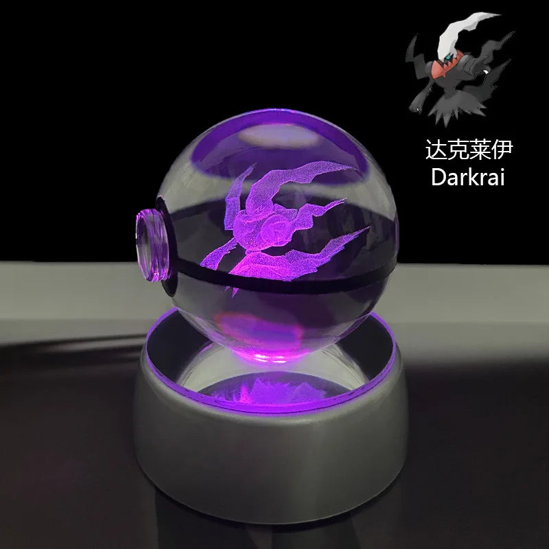 Cartoon Pokemon Figure Toys Gengar Gyarados Mimikyu Snorlax Moltres Eevee 3D Crystal Ball Toy Model Doll Led Gift