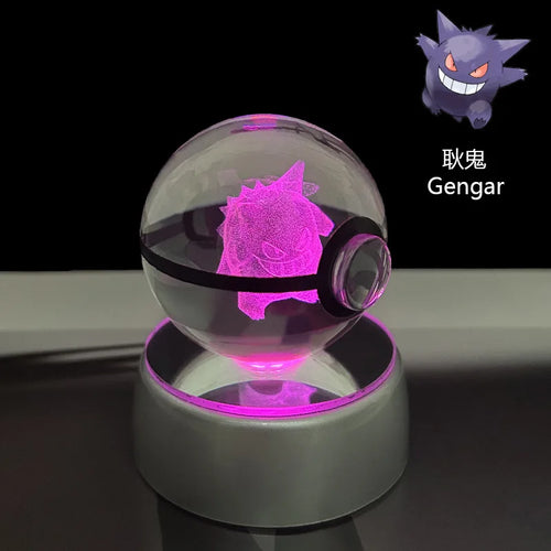 Cartoon Pokemon Figure Toys Gengar Gyarados Mimikyu Snorlax Moltres Eevee 3D Crystal Ball Toy Model Doll Led Gift