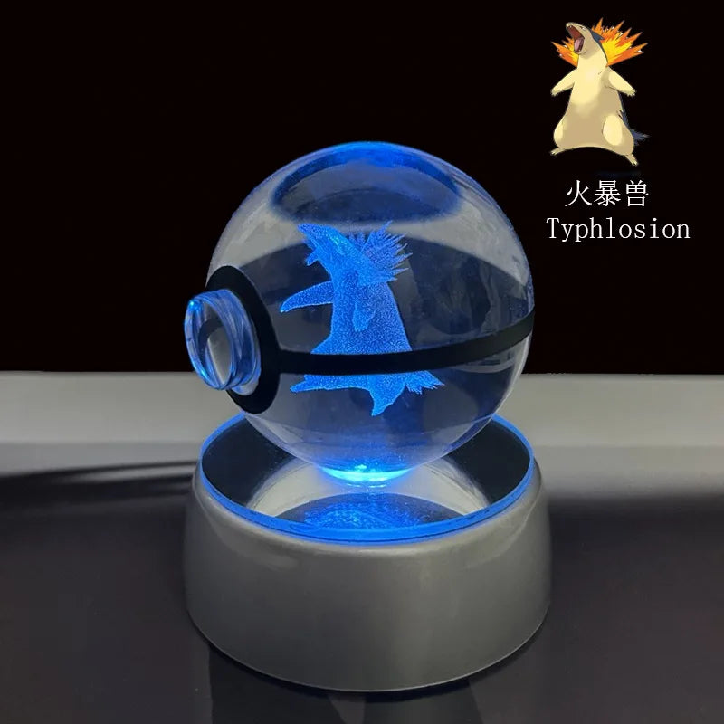 Cartoon Pokemon Figure Toys Gengar Gyarados Mimikyu Snorlax Moltres Eevee 3D Crystal Ball Toy Model Doll Led Gift