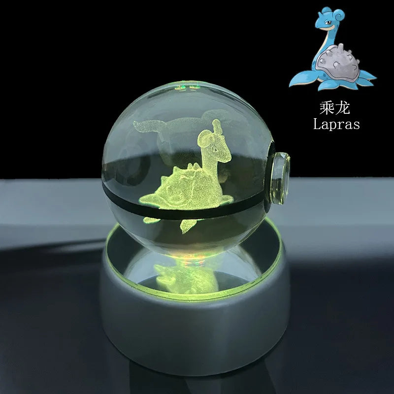 Cartoon Pokemon Figure Toys Gengar Gyarados Mimikyu Snorlax Moltres Eevee 3D Crystal Ball Toy Model Doll Led Gift