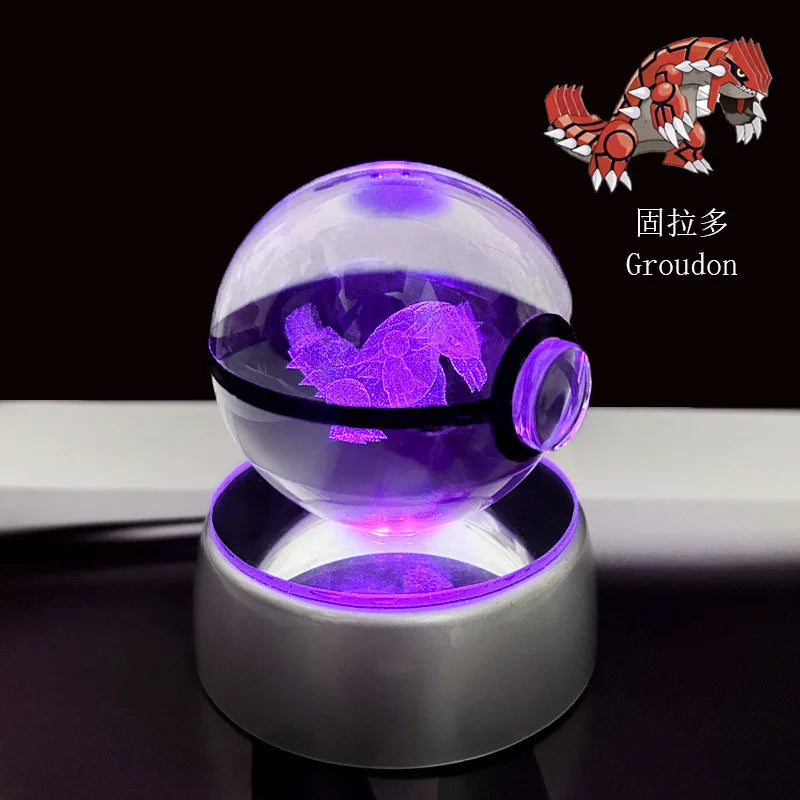 Cartoon Pokemon Figure Toys Gengar Gyarados Mimikyu Snorlax Moltres Eevee 3D Crystal Ball Toy Model Doll Led Gift