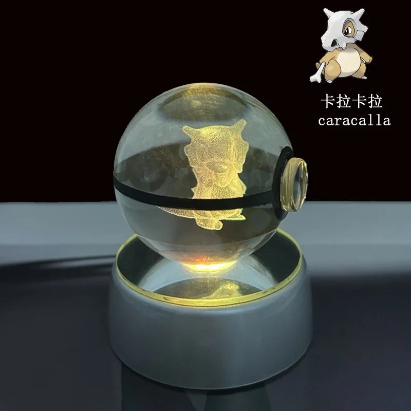 Cartoon Pokemon Figure Toys Gengar Gyarados Mimikyu Snorlax Moltres Eevee 3D Crystal Ball Toy Model Doll Led Gift