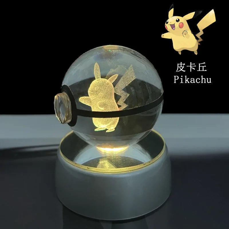 Cartoon Pokemon Figure Toys Gengar Gyarados Mimikyu Snorlax Moltres Eevee 3D Crystal Ball Toy Model Doll Led Gift