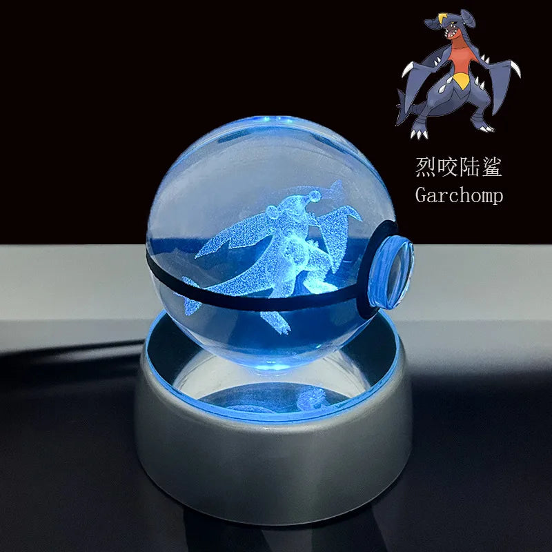 Cartoon Pokemon Figure Toys Gengar Gyarados Mimikyu Snorlax Moltres Eevee 3D Crystal Ball Toy Model Doll Led Gift