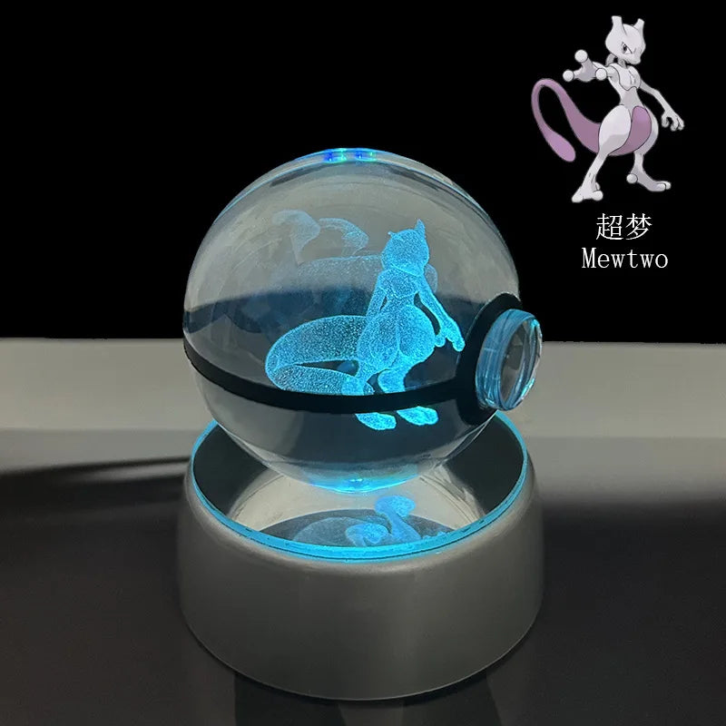 Cartoon Pokemon Figure Toys Gengar Gyarados Mimikyu Snorlax Moltres Eevee 3D Crystal Ball Toy Model Doll Led Gift