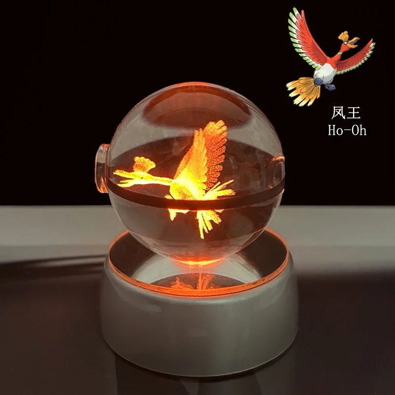 Cartoon Pokemon Figure Toys Gengar Gyarados Mimikyu Snorlax Moltres Eevee 3D Crystal Ball Toy Model Doll Led Gift