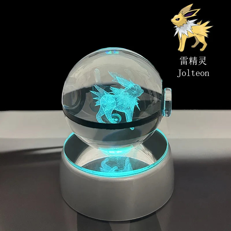 Cartoon Pokemon Figure Toys Gengar Gyarados Mimikyu Snorlax Moltres Eevee 3D Crystal Ball Toy Model Doll Led Gift