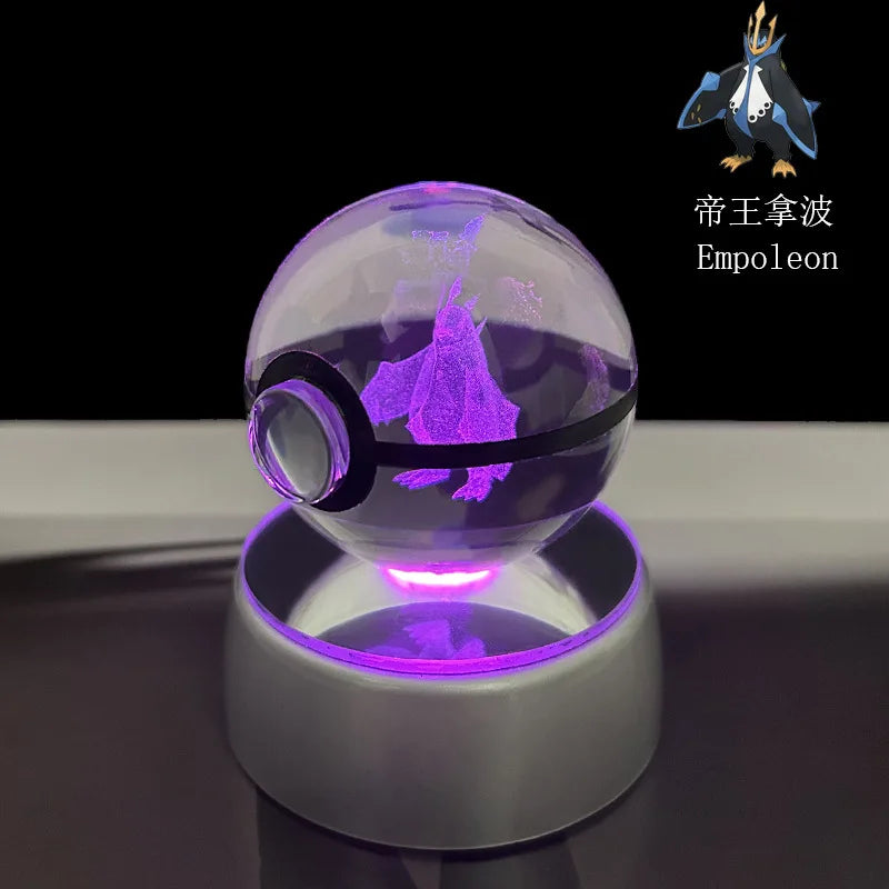 Cartoon Pokemon Figure Toys Gengar Gyarados Mimikyu Snorlax Moltres Eevee 3D Crystal Ball Toy Model Doll Led Gift