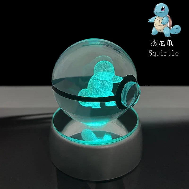 Cartoon Pokemon Figure Toys Gengar Gyarados Mimikyu Snorlax Moltres Eevee 3D Crystal Ball Toy Model Doll Led Gift