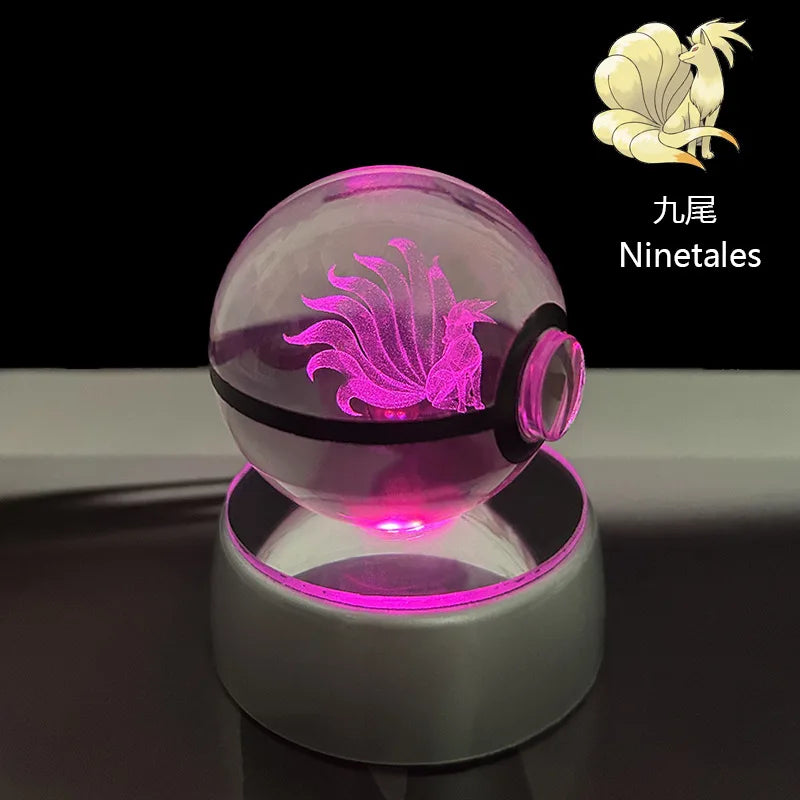 Cartoon Pokemon Figure Toys Gengar Gyarados Mimikyu Snorlax Moltres Eevee 3D Crystal Ball Toy Model Doll Led Gift