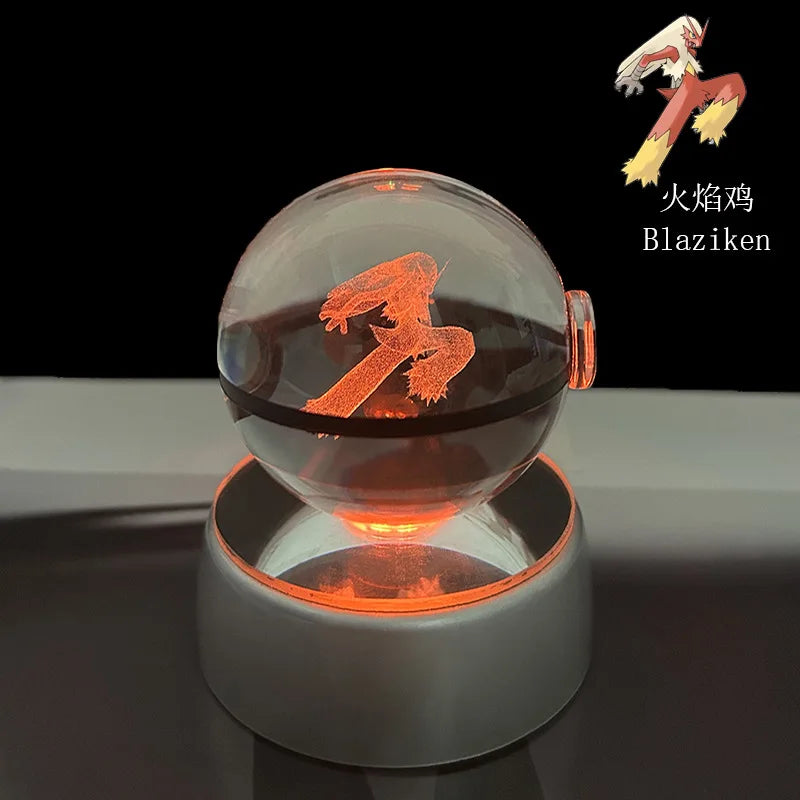 Cartoon Pokemon Figure Toys Gengar Gyarados Mimikyu Snorlax Moltres Eevee 3D Crystal Ball Toy Model Doll Led Gift
