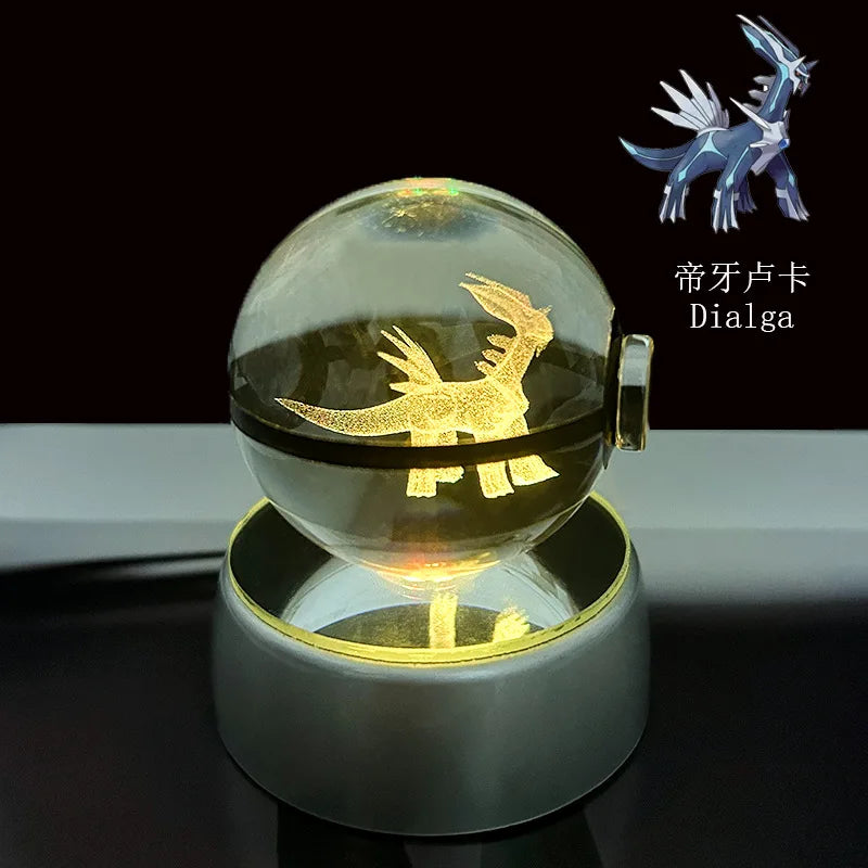Cartoon Pokemon Figure Toys Gengar Gyarados Mimikyu Snorlax Moltres Eevee 3D Crystal Ball Toy Model Doll Led Gift